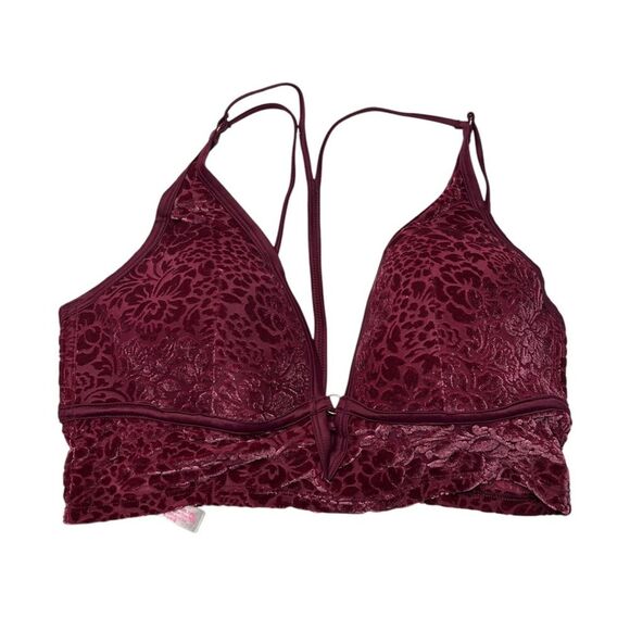 Victoria's Secret Red floral Velvet Bra Large with Plunging Neckline - Picture 1 of 8